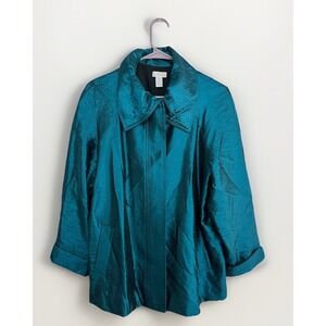 Chico's Women's Teal Blue Button Front Jacket with Pockets Size 1 (8-10)